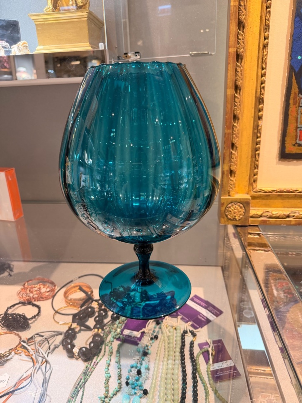 Teal Glass Decorative Goblet Vase
